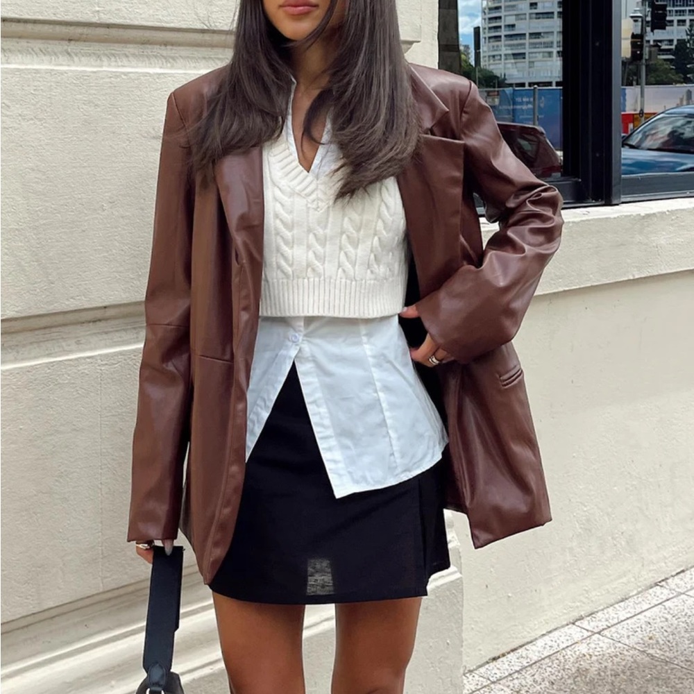 PP MORRISON FAUX LEATHER BLAZER BROWN